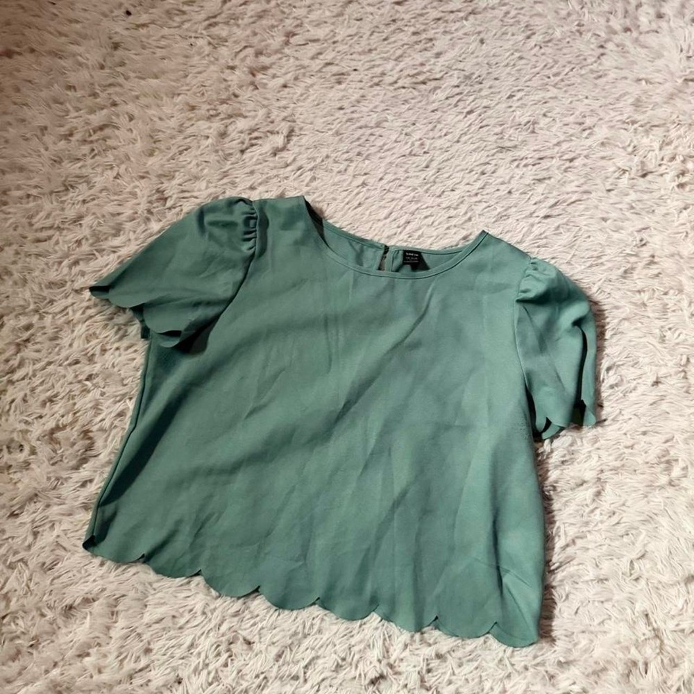 Scalloped Minimalist Preppy Timeless Artisan Classic Boxy Crop Top Womens L Boho